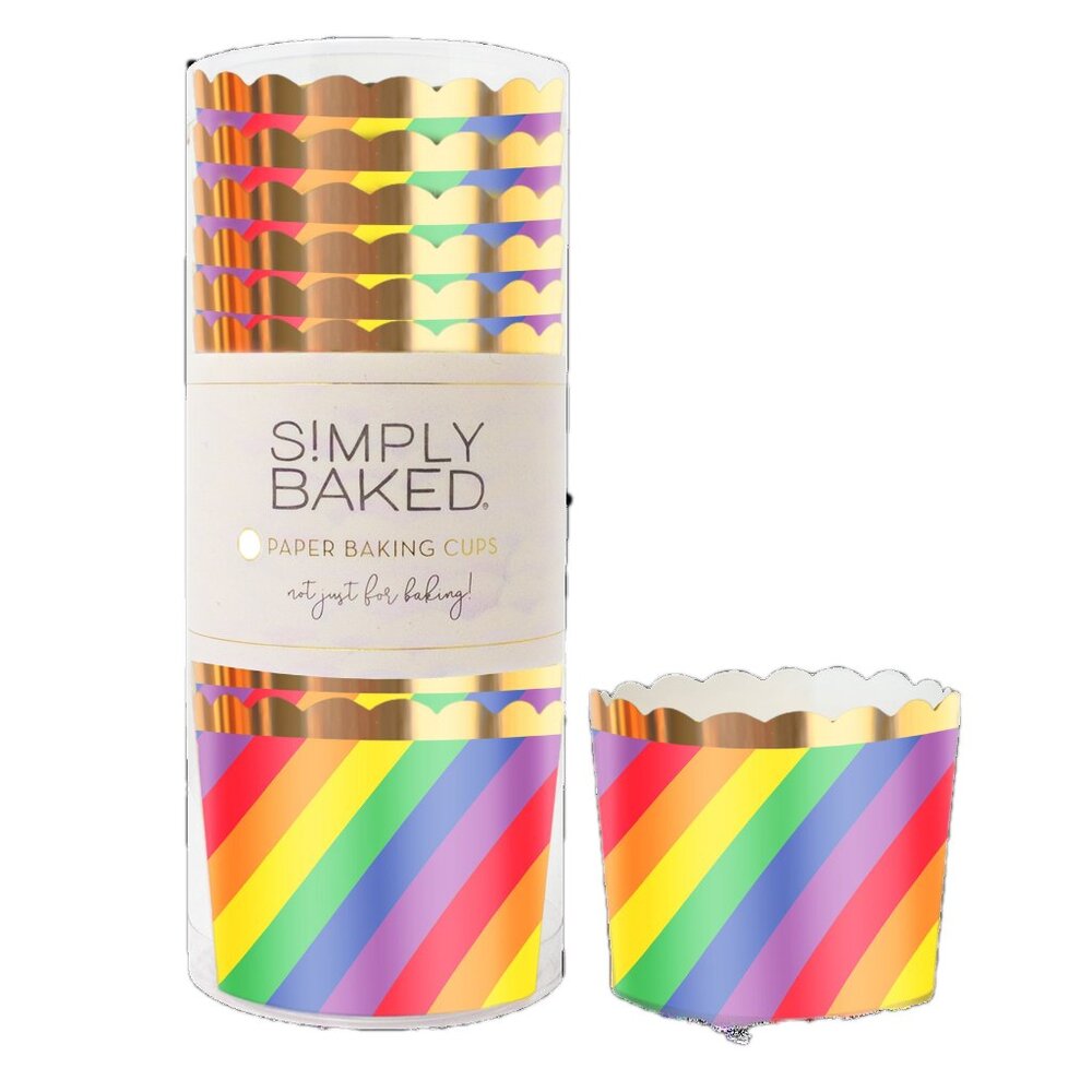 NEW Simply Baked Large Paper Baking Cups 2 Sleeves/ 40 cups Rainbow Stripes